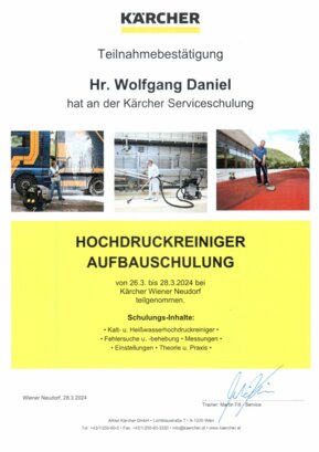 Kärcher Aufbauschulung Daniel Wolfgang